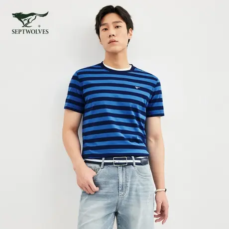 七匹狼男装奥莱短袖T恤2025年夏季新款纯棉亲肤透气条纹半袖T恤衫商品大图