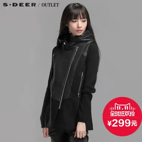 sdeer圣迪奥女装冬装新款简约连帽拉链短款背心马甲S14481639图片