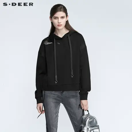 sdeer圣迪奥春秋装个性连帽字母拼接短款卫衣外套S21182203图片