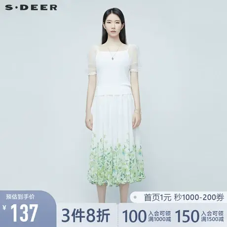 sdeer圣迪奥夏季优雅网纱木耳边针织衫S20283505图片