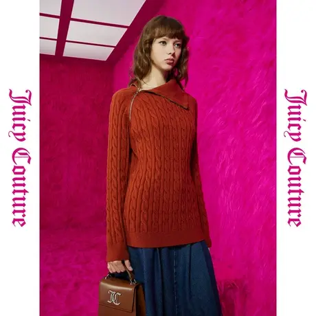 Juicy Couture橘滋春夏新款上衣针织毛衫修身时尚百搭红色毛衣女商品大图