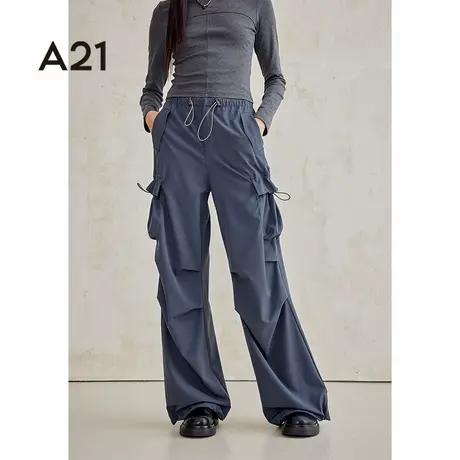 a21女装宽松弹力阔腿梭织长裤夏季休闲垂感拖地工装裤子女款商品大图