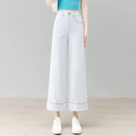 休闲莫兰迪灰软牛仔阔腿裤女夏季薄款水洗棉窄版直筒裤显瘦九分裤商品大图