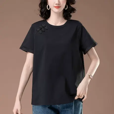 加肥加大码女装短袖t恤夏季新款中年妈妈新中式国潮显瘦半袖体恤图片