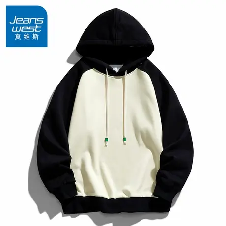 N5真维斯男士连帽卫衣2025秋季新款美式宽松重磅撞色男生春秋帽衫图片