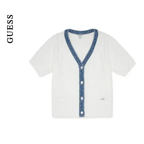 【秀智明星同款】GUESS  女士温柔撞色款牛仔拼接针织衫商品大图