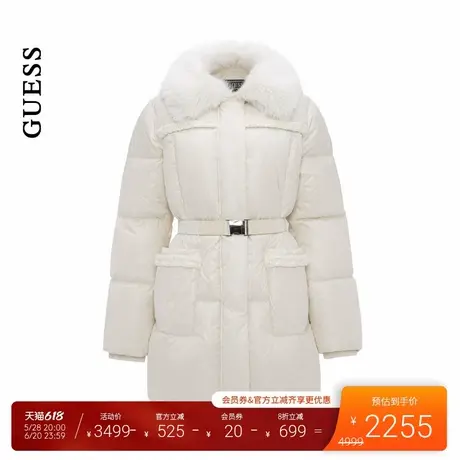 【秀智明星同款】GUESS女百搭毛领收腰中长款羽绒服商品大图