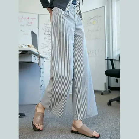 a02松弛感慵懒条纹阔腿直筒裤2025春季休闲宽松女式休闲裤商品大图