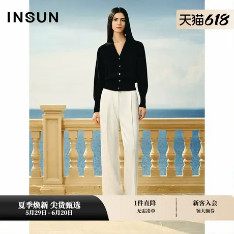INSUN恩裳专选春季简约三醋酸阔腿西装长裤商品大图