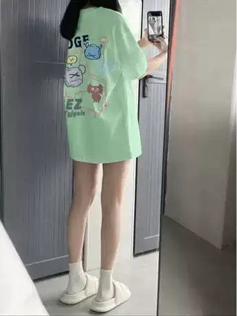 短袖t恤女2025夏天新款薄荷绿纯棉圆领宽松百搭下半身失踪上衣潮商品大图