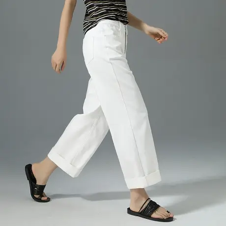 三防白色直筒牛仔裤女2025新款夏季薄款休闲阔腿裤子小个子九分裤商品大图