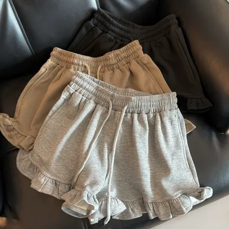 ins超火高腰阔腿休闲短裤女夏季韩版宽松百搭木耳边运动沙滩热裤商品大图