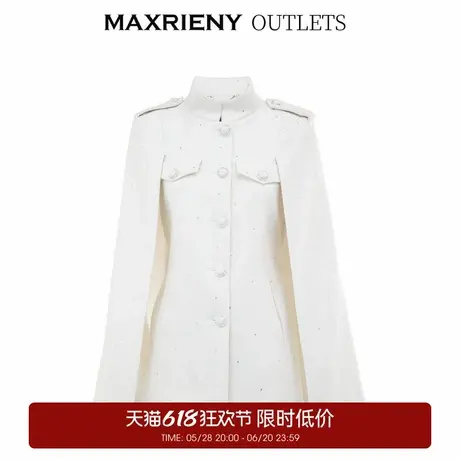 【奥莱】MAXRIENY收腰斗篷大衣米白色秋装廓形复古风衣女商品大图