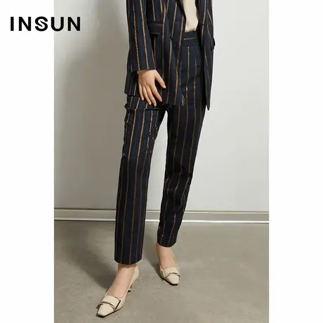 INSUN恩裳专选冬季条纹感小众轻商务有型休闲裤西裤士商品大图