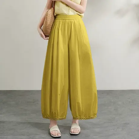 时尚宽松休闲灯笼裤女夏季2025新款松紧腰洋气镂空花边九分阔腿裤商品大图