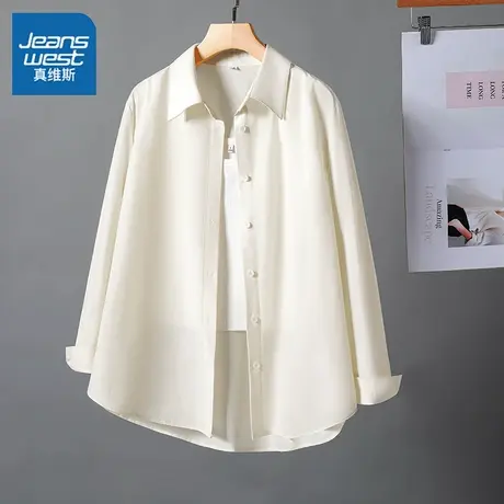 KHV真维斯冰丝长袖衬衫女2025夏季新款休闲防晒外套衬衣宽松上衣商品大图