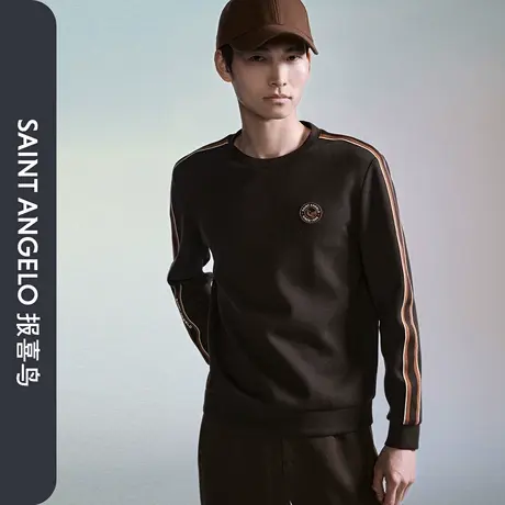 报喜鸟秋季新款男士生活休闲长袖圆领时尚T恤百搭上衣夜幕棕男款图片