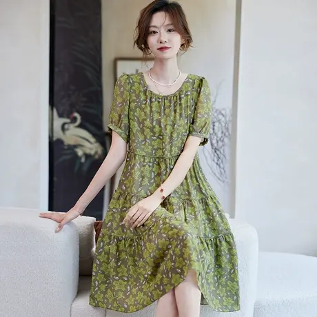 宝诗黎【新品价218元】圆领印花雪纺连衣裙AES4039图片