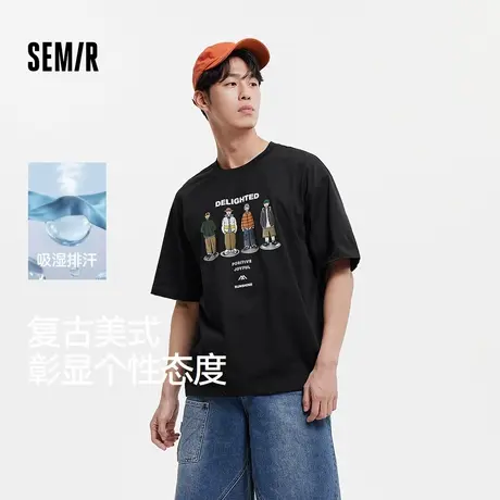 [商场同款]森马短袖T恤男2024夏季新款吸湿排汗美式复古印花上衣图片