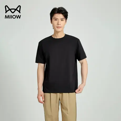 猫人200支液氨长绒棉男士黑色短袖t恤2025夏新款重磅高端半袖上衣商品大图