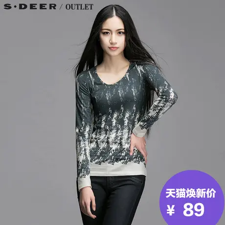 s.deer圣迪奥专柜正品女装秋扎染蓝调写意休闲T恤S14380207图片