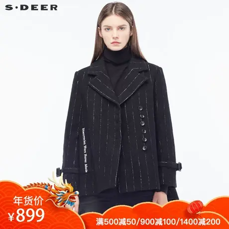 sdeer圣迪奥女装黑白线迹字母刺绣层次下摆平驳领外套S18482287图片