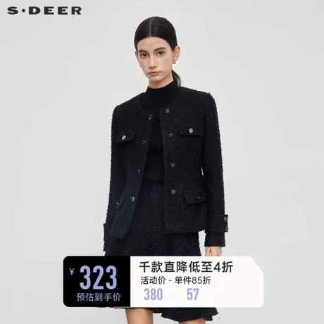 sdeer圣迪奥女装小香风套装圆领格纹毛呢外套S23462207图片