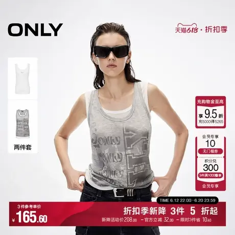 ONLY2025夏季新款做旧字母印花显瘦U型领叠穿套装修身无袖T恤女商品大图