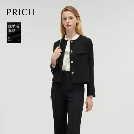 【绵羊毛】PRICH新年战袍时尚通勤西装2024冬季新款短款外套女商品大图