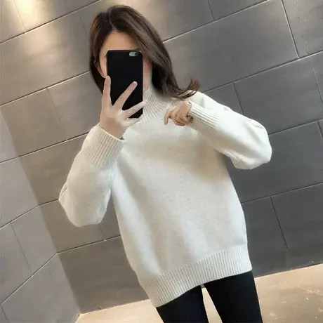 2024秋冬新款加厚高领毛衣女宽松显瘦针织衫上衣内搭打底配大衣女商品大图