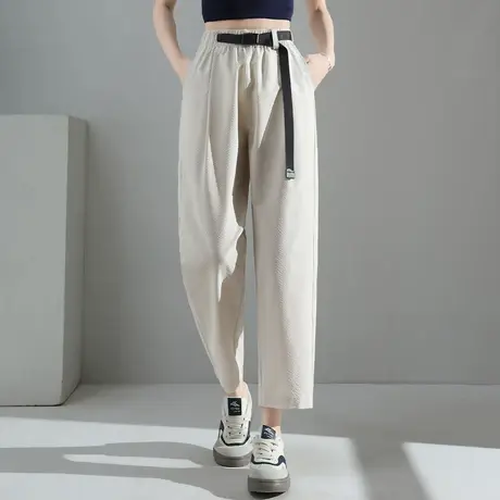 NW女式休闲透气潮流卡扣腰带垂顺亲肤舒适显高显瘦阔腿直筒长裤商品大图