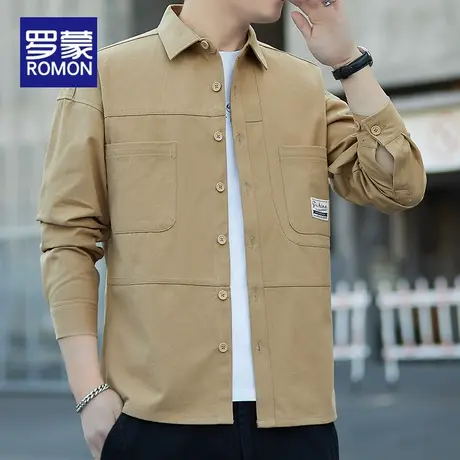 罗蒙男士衬衫长袖纯棉春秋季工装全棉潮衬衣寸衫外套男装休闲上衣商品大图