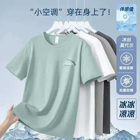 莫代尔冰丝t恤男生短袖抗菌防螨半袖上衣服凉感速干圆领体恤潮流图片