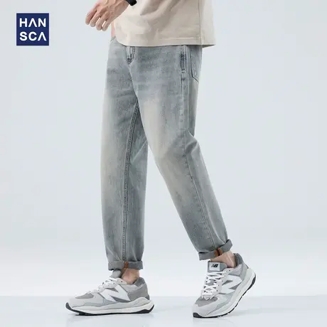 hansca夏季复古牛仔裤男青少年薄款潮牌水洗休闲怀旧直筒锥形长裤商品大图