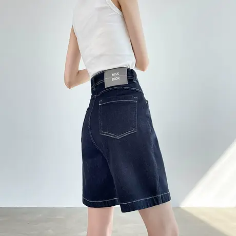 蓝色五分牛仔短裤女夏季薄款高腰显瘦宽松直筒阔腿a字四分热裤子商品大图