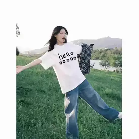 白色设计感短袖t恤女夏季2025新款爆款纯棉宽松小众正肩半袖上衣商品大图
