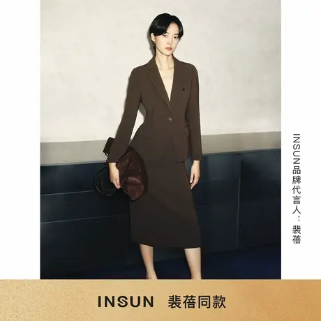 「裴蓓同款」INSUN恩裳2025夏季平驳领三醋酸西装外套商品大图