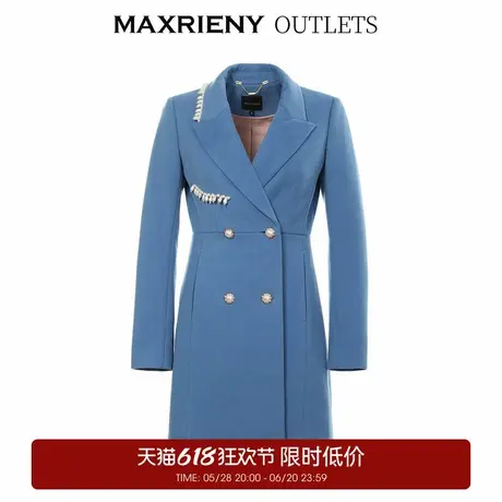 【奥莱】MAXRIENY西装连衣裙式外套冬季大衣长款蓝色商品大图