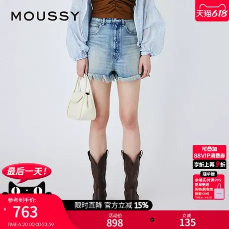 【章若楠同款】MOUSSY 夏季新品毛边牛仔裤短裤010HSA11-0560商品大图