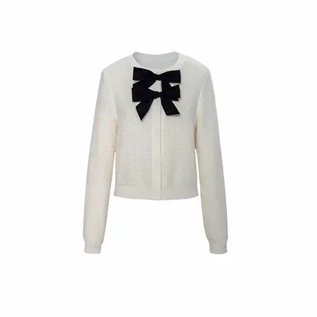 可可尼COCOON 商场同款春季温柔气质学院风撞色蝴蝶结毛织开衫女商品大图