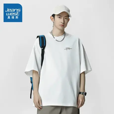 D4真维斯男装上衣 2025春季新款双面印花纯棉圆领套头衫短袖T恤男图片