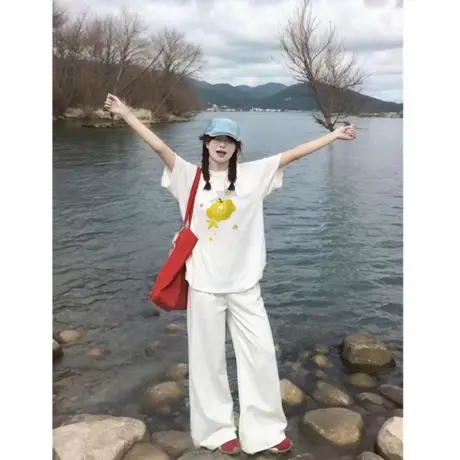 2025新款爆款白色夏季短袖t恤女纯棉落肩设计感美式半袖宽松上衣图片