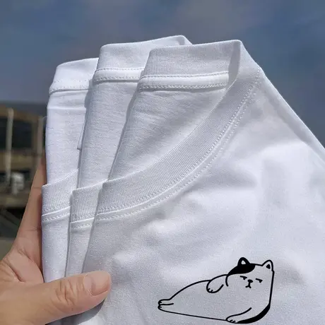秀洛搞笑废物猫 肥猫夏季短袖T恤男女半袖衣服纯棉宽松重磅打底衫图片