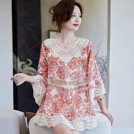 宝诗黎【新品价158元】蕾丝刺绣拼接镂空衬衫CG2021商品大图