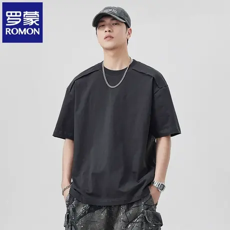 罗蒙2025夏季简约男士纯棉短袖上衣美式宽松百搭休闲大码T恤衫N1Z商品大图
