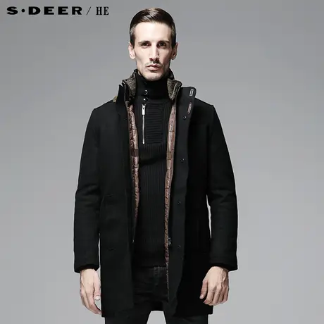 【新品】sdeerhe圣迪奥专柜正品男冬商务羊毛大衣填充棉衣2471945图片