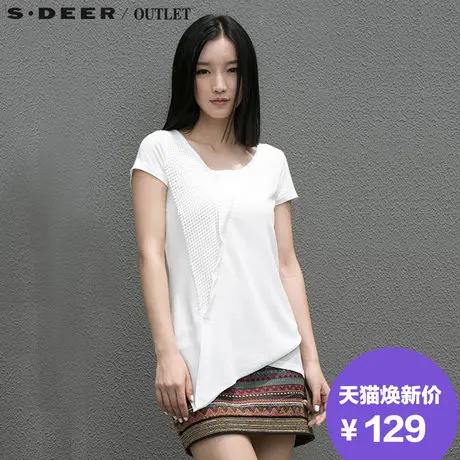 s.deer【上新】圣迪奥愫白镂空针织雪纺T恤S15260116图片