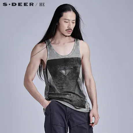 sdeerhe圣迪奥男装个性休闲纯棉做旧斑驳印花无袖背心H15270362图片