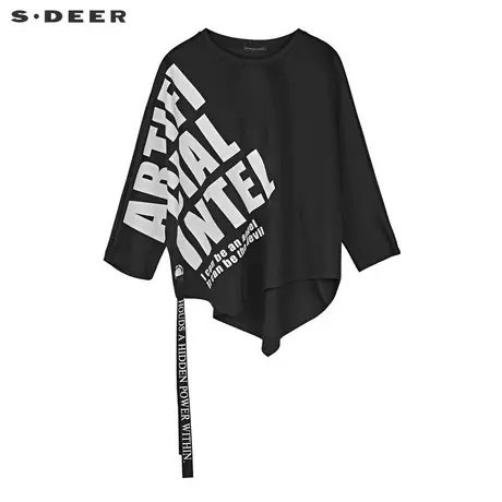 sdeer圣迪奥2019秋装女休闲圆领字母飘带不规则宽松卫衣S19182226图片