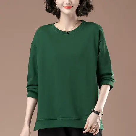 妈妈全棉卫衣春秋薄款宽松加肥加大码女装中老年遮肚休闲长袖T恤图片